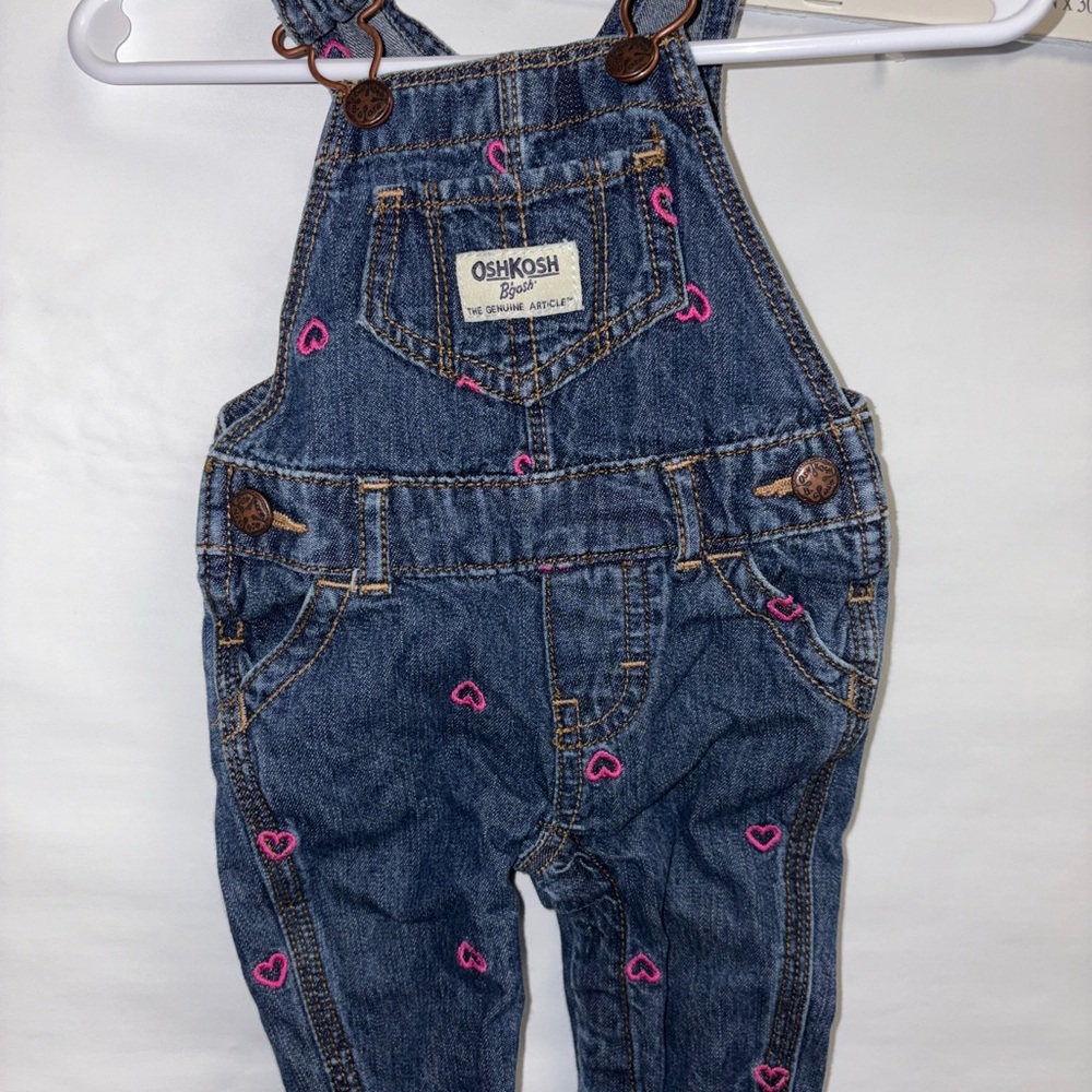 OshKosh B'gosh Denim Overalls with Pink Heart Details
